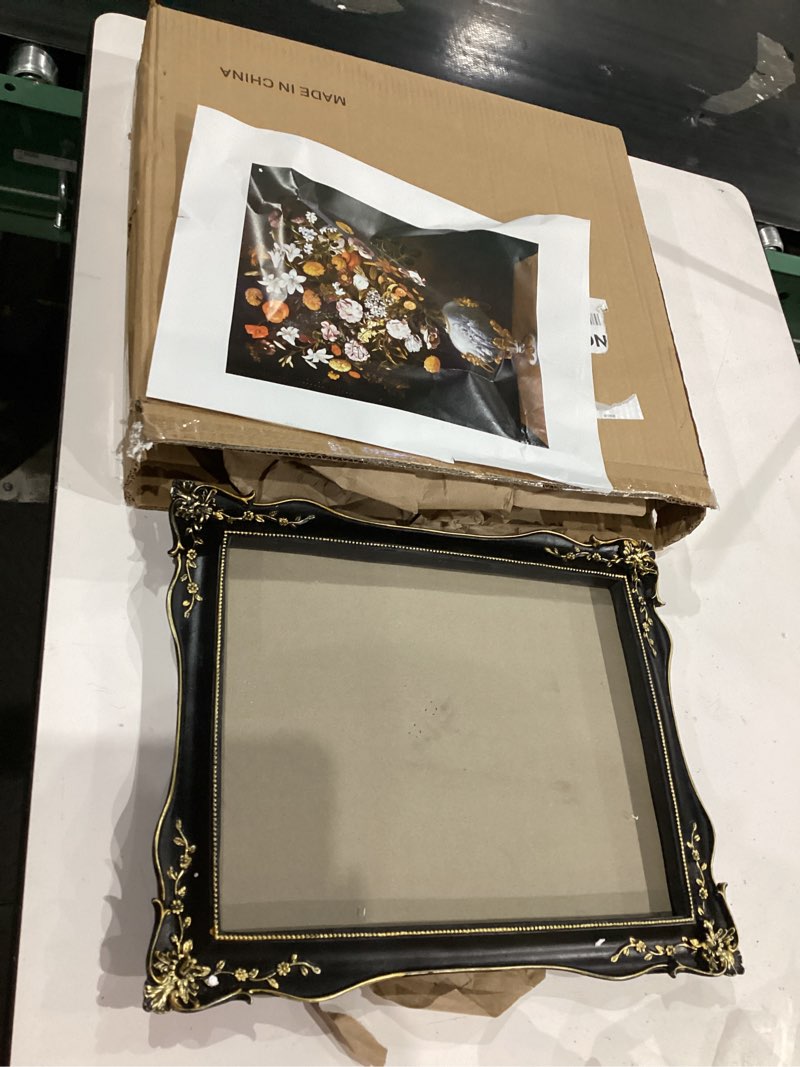Condition photo showing Good Condition for simon's shop black picture frame 11x14 matted to 8x10, vintage 11x14 picture frame with mat, victorian gothic poster frame for gallery wall and tabletop display 11x14 black
