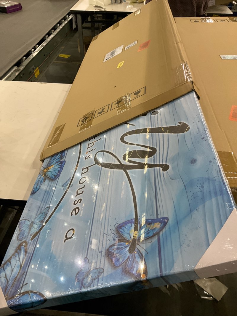 Condition photo showing New/Like New for KREATIVE ARTS Large Family Canvas Wall Art - 'Make This House a Home' Inspirational Quotes - Rustic Blue Butterfly Prints - 20x48'' Decor for Kitchen, Bedroom, Living Room, Entryway