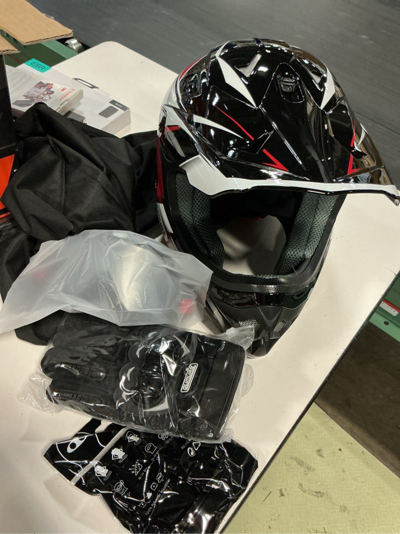 Condition photo showing Good Condition for dot adult atv dirt bike helmet with goggles gloves & mask adjustable sun visor motorcycle adults helmet off-road motocross downhill moped mx for unisex-adult-victory red, xxl