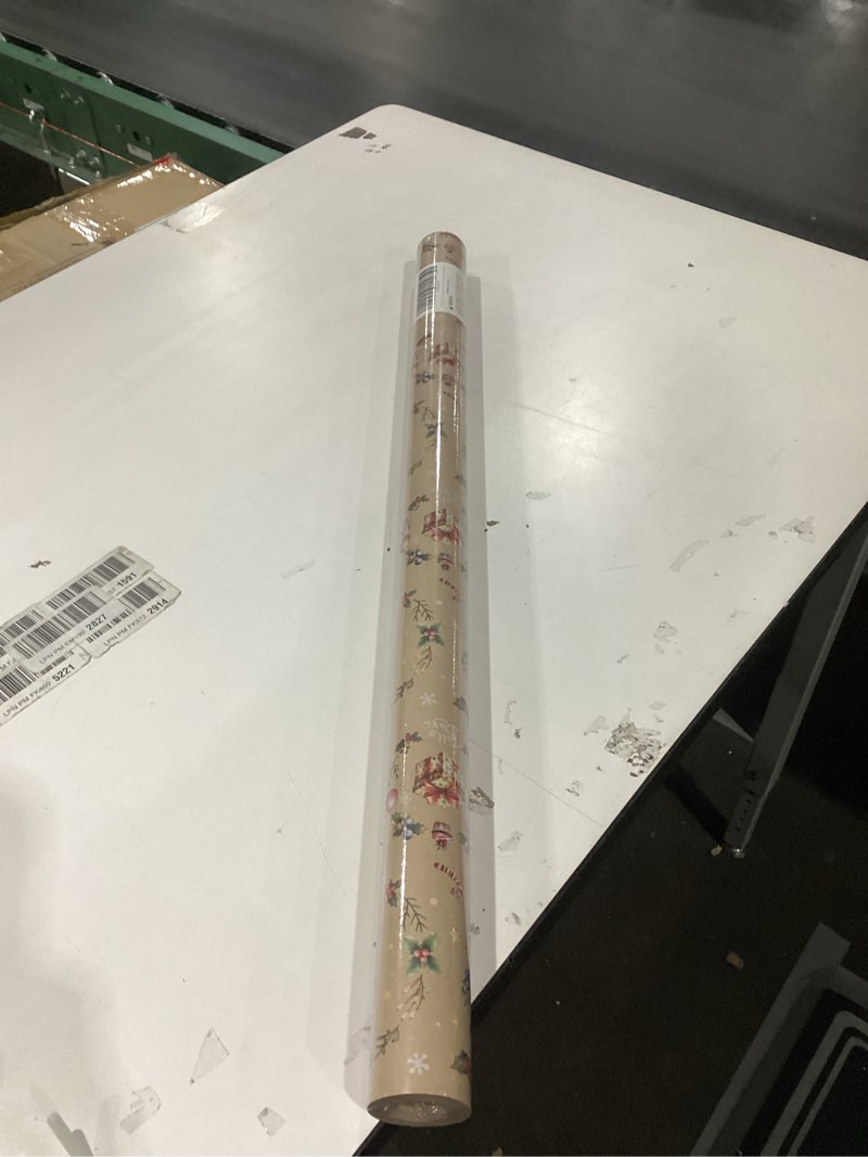 Condition photo showing New/Like New for RayofSun Kraft Christmas Wrapping Paper Jumbo Roll 30 in x 32 ft,Christmas Santa Claus, Snowmen, Nutcrackers Holly Wreath Gift Wrapping Paper Rolls,Vintage Xmas Gift Wrap Paper Christmas Wreath 30in*32ft