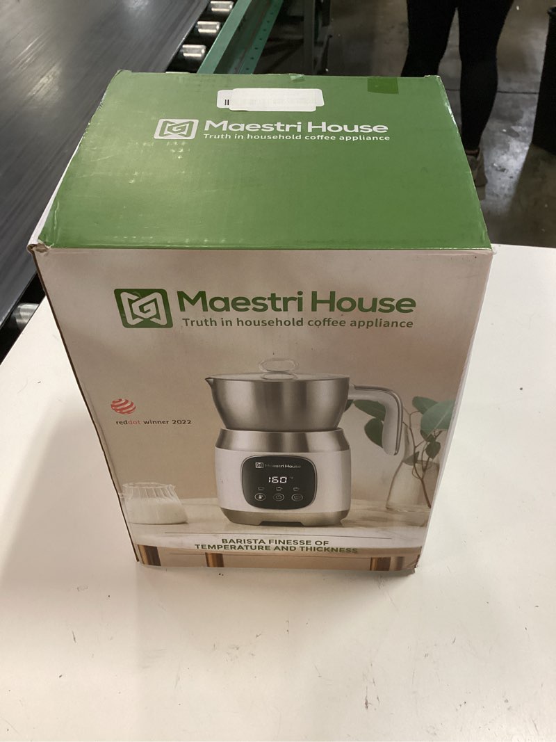 Condition photo showing New/Like New for maestri house milk frother, variable temp and froth thickness dualfro 600 milk frother steamer, 21oz smart touch control milk warmer, dishwasher safe, memory function for latte&hot chocolate (white)