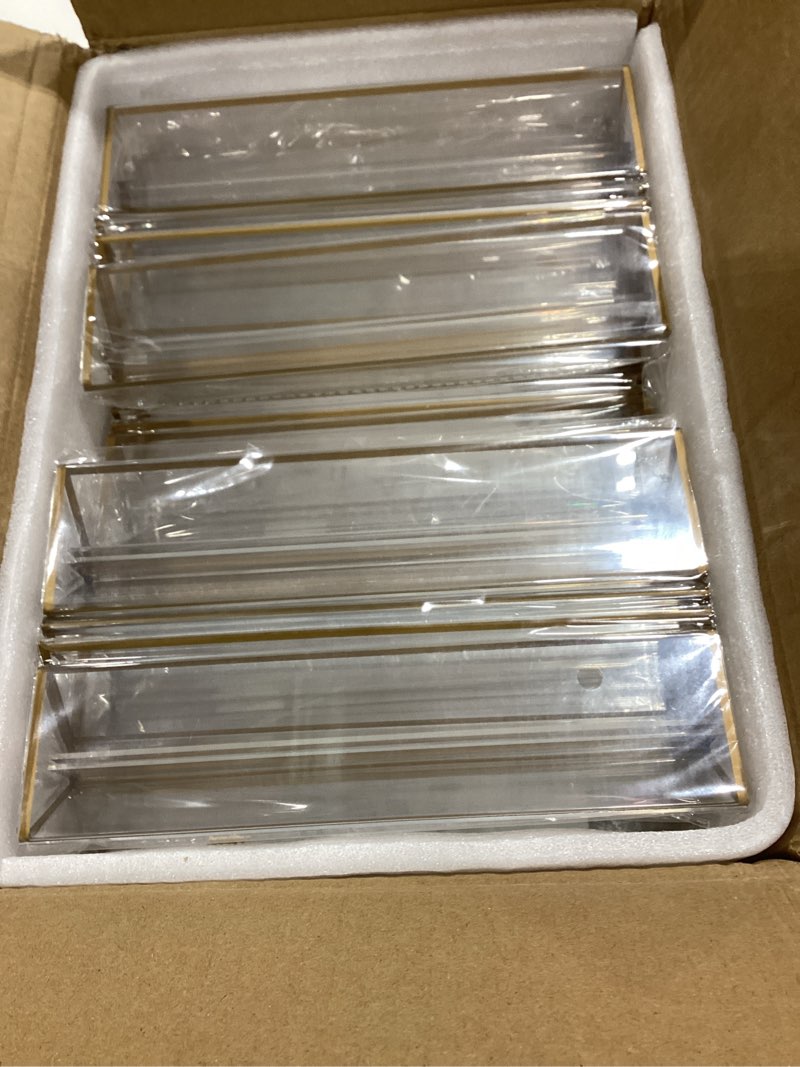 Condition photo showing Good Condition for ehwine 14 pack 8.5×11 clear acrylic sign holder with gold borders and vertical stand, double sided table menu holders picture frames for wedding table numbers, restaurant signs, photos and art display 14 pack 8.5×11 inch