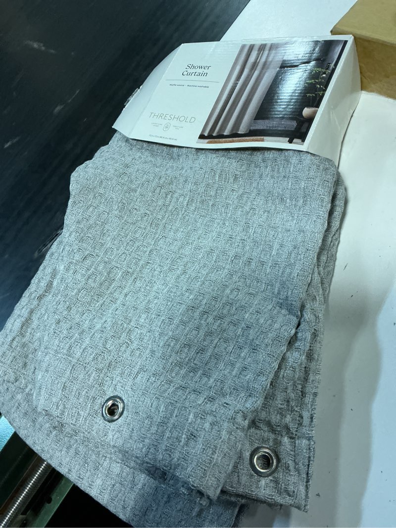 Condition photo showing New/Like New for 72"x72" waffle weave shower curtain gray - threshold™: cotton blend, grommet top, machine washable
