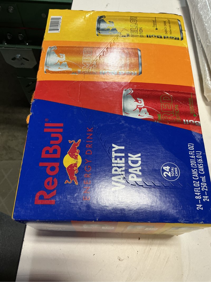 Condition photo showing Good Condition for Best before 06/01/2026)Red Bull Energy Drink Variety Pack, Red Bull Red, Yellow, and Amber Edition and Energy Drinks, 8.4 Fl Oz, 24 pack Cans Variety 8.4 oz., 24pk, (1x24)