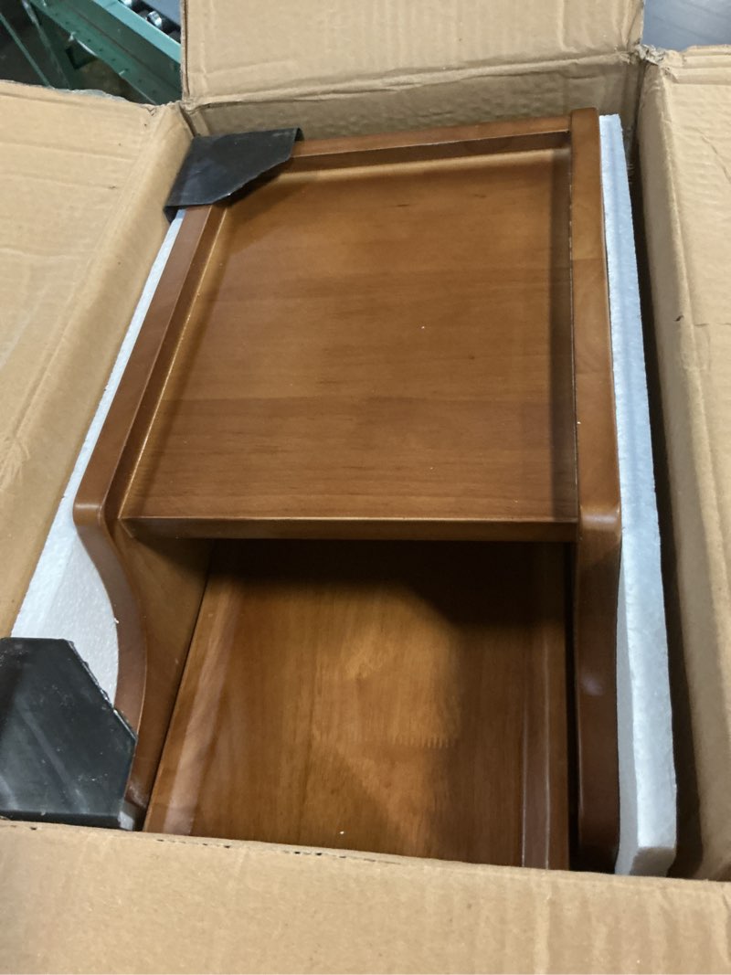Condition photo showing Good Condition for narrow nightstand, solid wood night stand with 2 drawers, walnut mid century modern nightstand, small beside table with open storage shelf for bedroom (10 inch) walnut 9.7x15.7x22.8