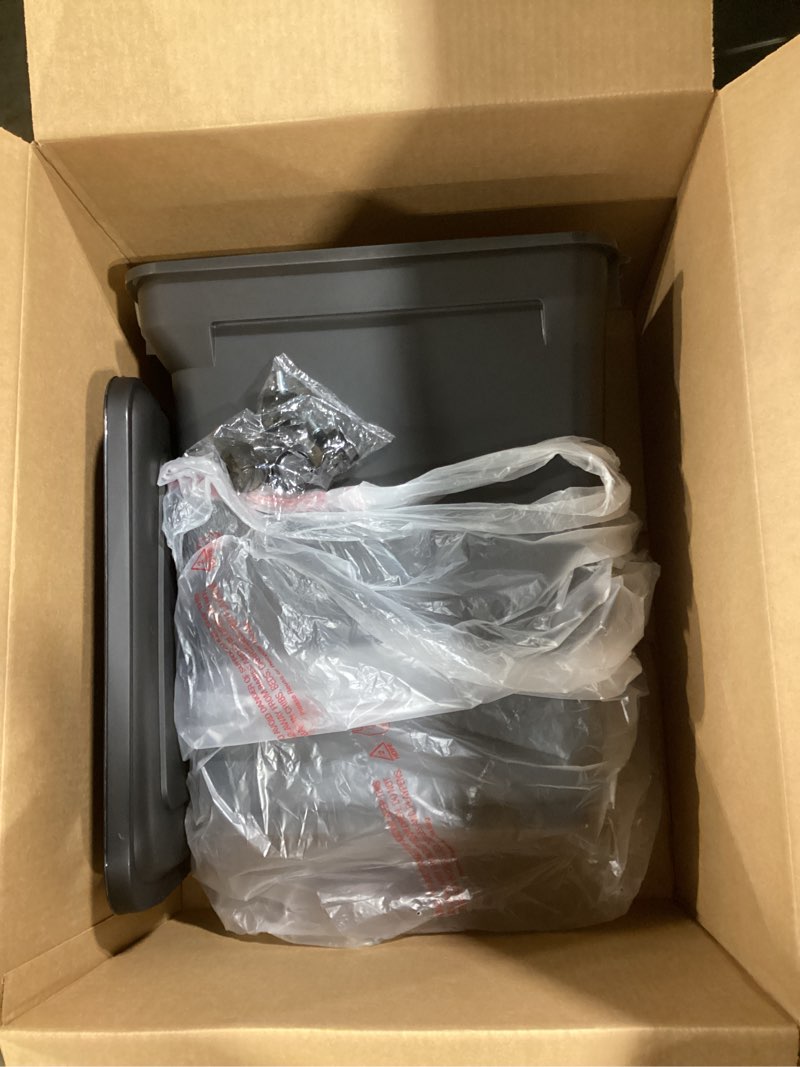 Condition photo showing New/Like New for iris usa airtight dog food storage container, weatherpro, up to 40 lbs, removable wheels, for dog cat bird and other pet food storage bin, keep fresh, translucent body, made in usa, smoke/black 40 lbs smoke