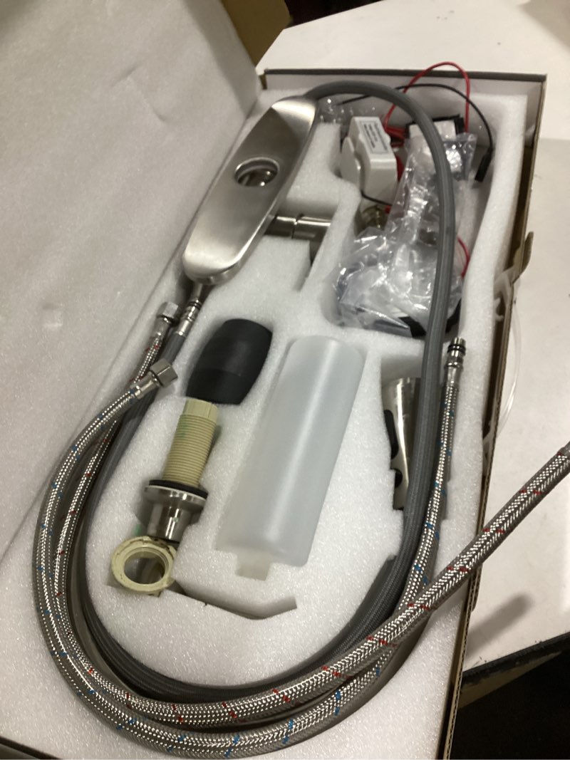 Condition photo showing As Is for Touch Kitchen Faucet,KEER Smart Kitchen Sink Faucet with Pull Down Sprayer, Touch on Activated Kitchen Bar Sink Faucet Brushed Nickel, Stainless Steel Touch On Sensor