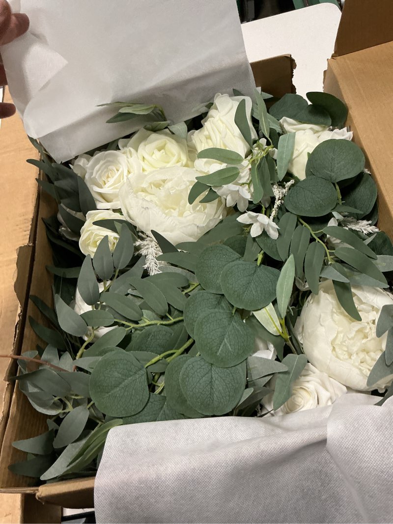 Condition photo showing Good Condition for ling's moment 9ft spring flower garland for backdrop decorations - wedding arch flowers, eucalyptus & rose, artificial floral garland for mantel - sweetheart table decor for reception, white & sage wht-sage green