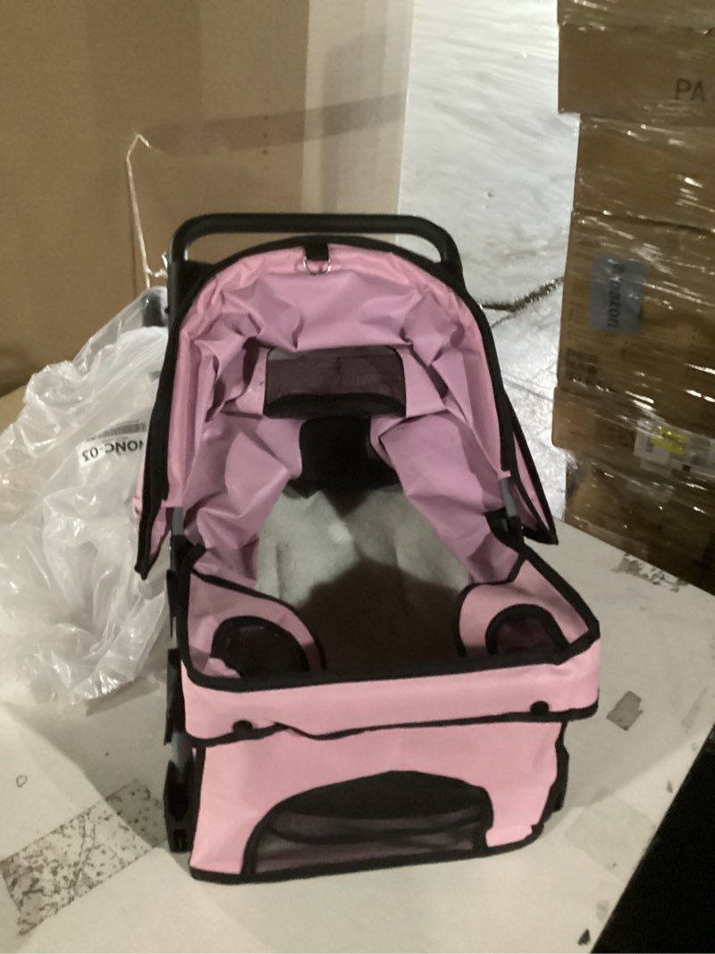 Condition photo showing Good Condition for 4 wheels pink foldable pet stroller with storage basket, cup holder & breathable mesh for small/medium dogs and cats