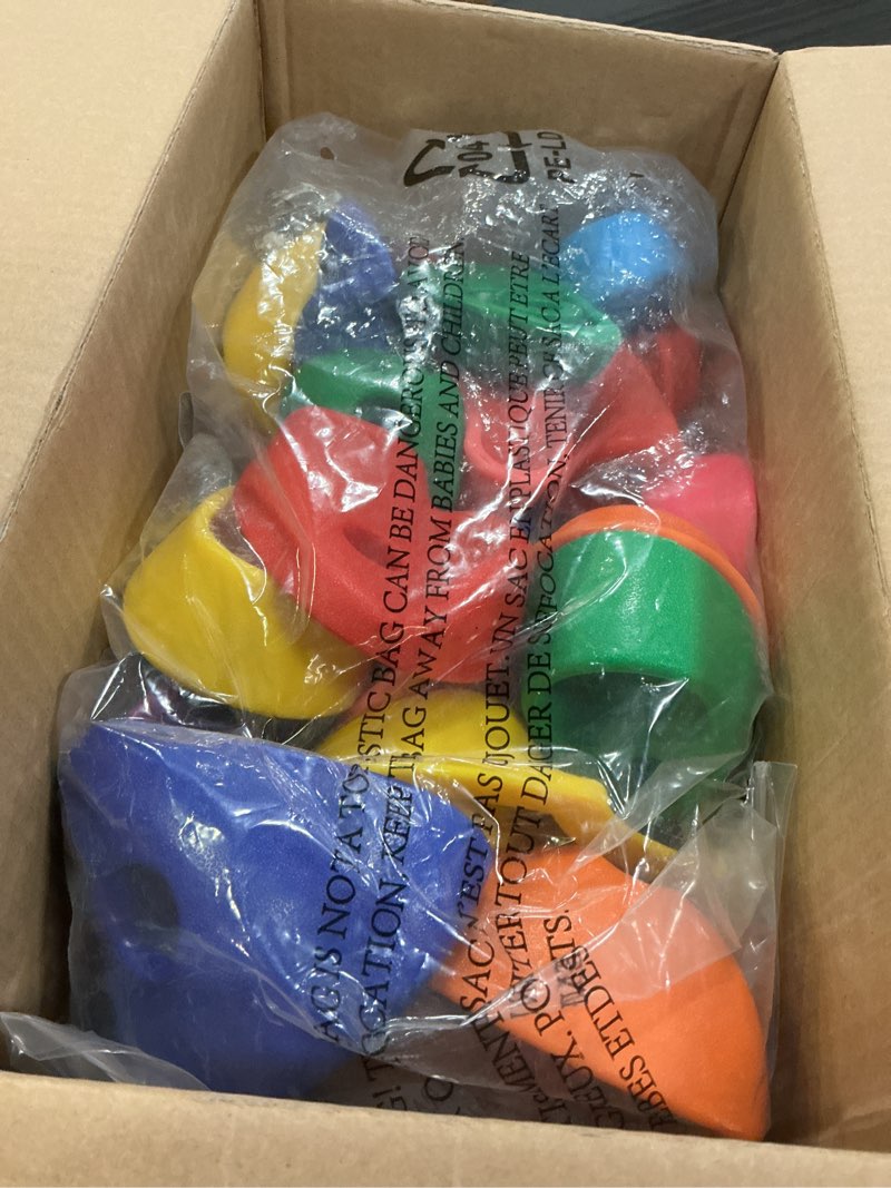 Condition photo showing New/Like New for topnew 32 rock climbing holds multi size for kids, adult rock wall holds climbing rock wall grips for indoor and outdoor playground play set - includes 2 inch mounting hardware 32 pcs-multicolor color
