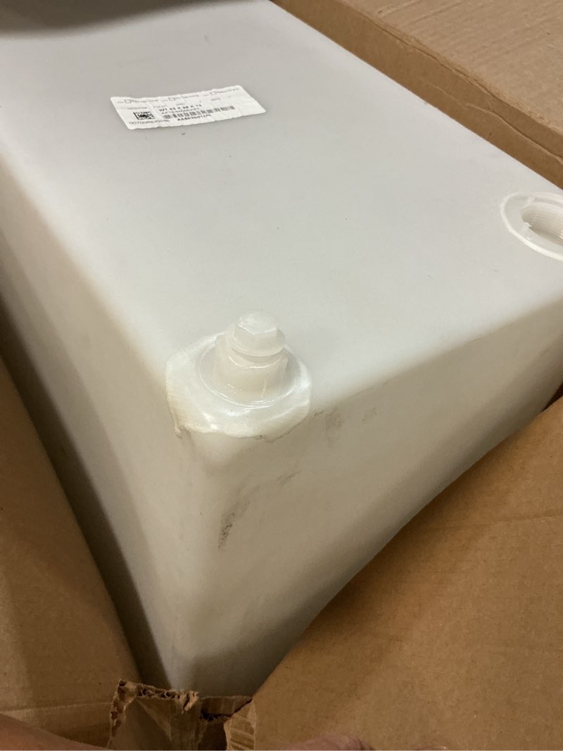 Condition photo showing As Is for 57 gallon rv fresh water tank, potable water storage tank for drinking, cooking, cleaning, showering, for campers, trailers, motorhomes, rvs, cube shape, 43" x 25" x 13" (wt-5553)