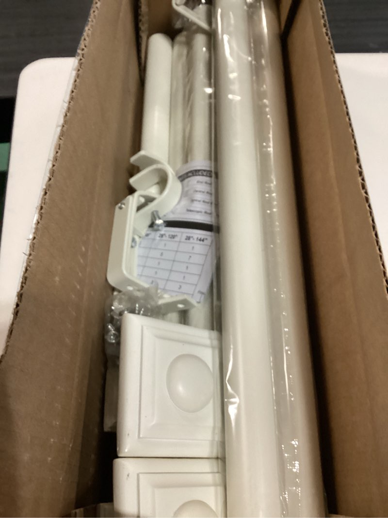 Condition photo showing New/Like New for briofox white curtain rods for windows 66 to 120 inch adjustable length 1 inch diameter heavy duty window curtain rods for indoor ourdoors with classic square finials white 88"-120"