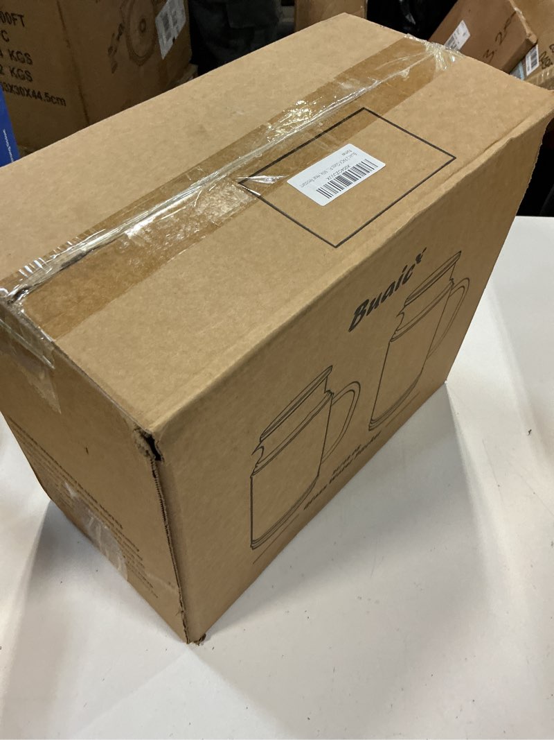 Condition photo showing New/Like New for buaic 2 pack glass pitcher with lid, 68 oz/ 2 liter spiral pattern water pitcher,glass water carafe for cold brew, coffee, lemonade, iced sun tea,beverage, milk, heat resistant clear 2l- spiral pattern design