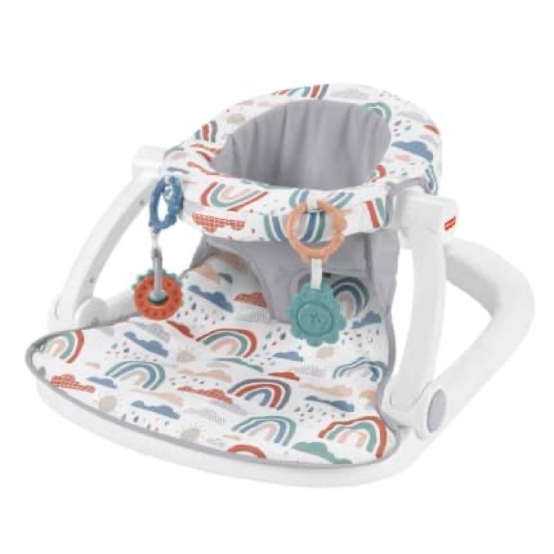 fisher-price sit-me-up floor seat portable baby chair with toys, rainbow showers