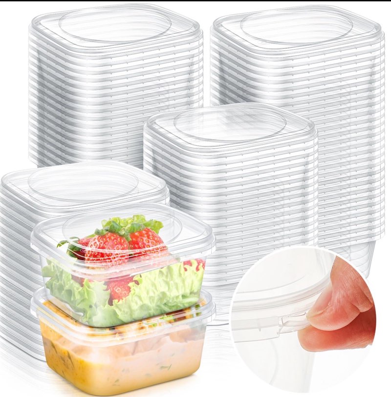 100 pack 8 oz tamper proof clear deli containers with lid disposable square plastic deli sandwich tiramisu airtight meal container for refrigerator dishwasher microwave take out kitchen