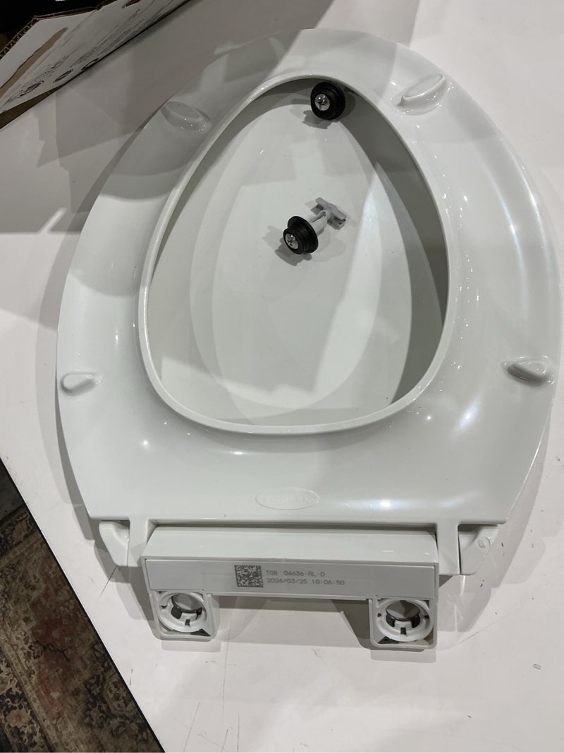 Condition photo showing Good Condition for kohler 4636-rl-0 cachet readylatch elongated slow close toilet seat, soft close toilet seat quiet lid, contoured grip-tight bumpers installation hardware, apartment essentials, white white elongated ready latch