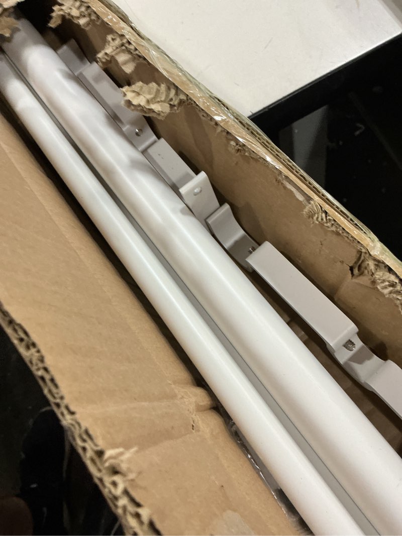 Condition photo showing Good Condition for double curtain rods 72-144 inches for windows, 1 inch diameter adjustable heavy duty drapery rod with aluminum alloy brackets and finials, modern stylish dual curtains rod, matte white matte white 72"-144"
