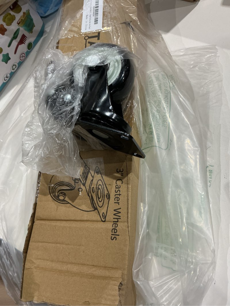 Condition photo showing As Is for 3 inch industrial heavy duty swivel caster wheels with brake,set of 4 safety locking casters,load 1600lbs,premium polyurethane wheels for table,trailer,saw table,stage toolbox,bed,corn board black 3inch