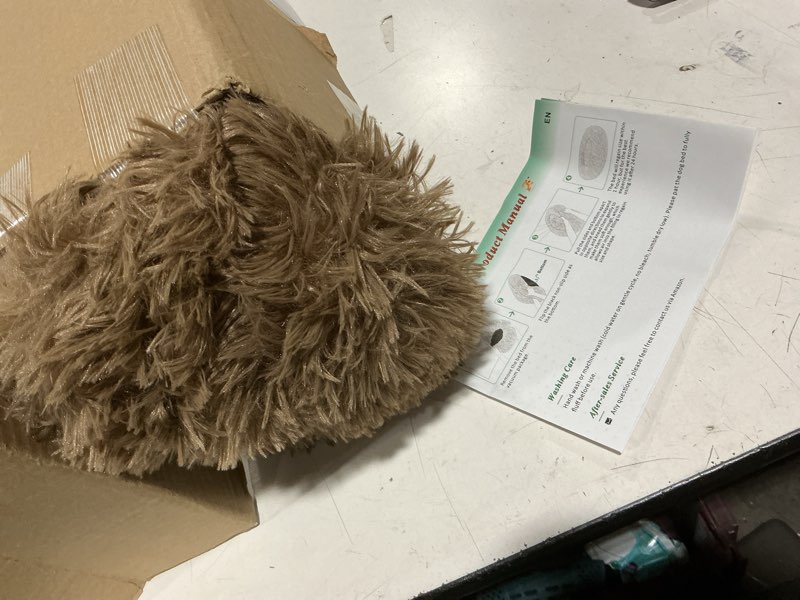 Condition photo showing New/Like New for calming dog bed & cat bed, anti-anxiety donut cuddler warming cozy soft round fluffy faux fur plush cushion bed for small medium dogs and cats (20"/24"/27"/30") 20.0"l x 20.0"w x 8.0"th brown