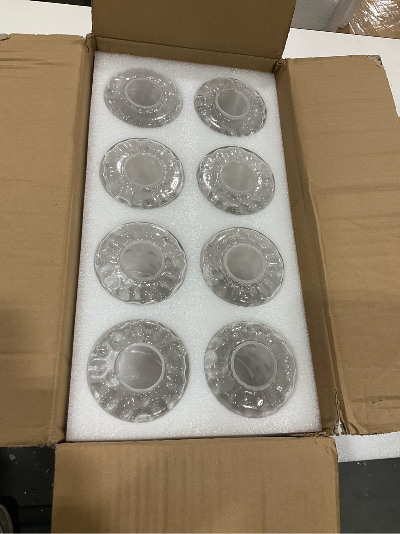 Condition photo showing item condition for 8 Pcs Clear Hammered Glass Shade Replacements for Pendant Light Fixtures Glass Lamp Shade Cover, 1-5/8 Inch Fitter E26 Base, 4"w x 6"h, Replacement Lamp Globe for Chandelier Wall Sconce Clear Hammered 8