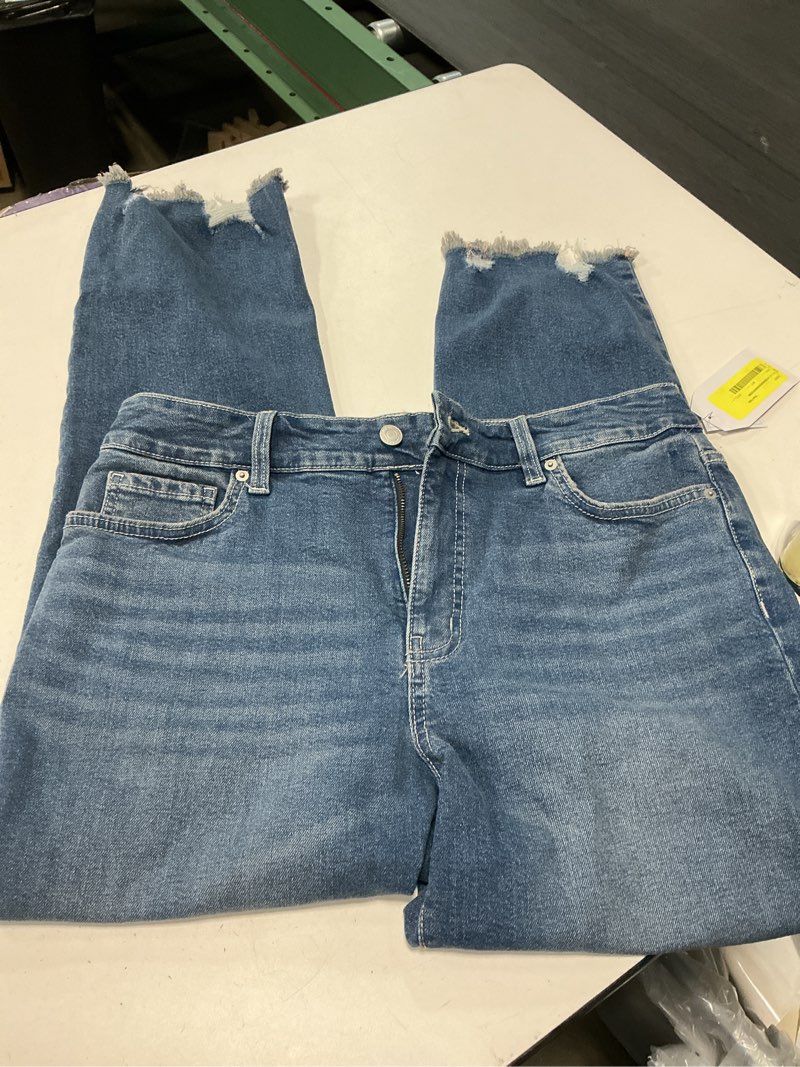 Condition photo showing Good Condition for time and tru women's high rise straight leg destructed hem jeans, 26" inseam, sizes 0-20