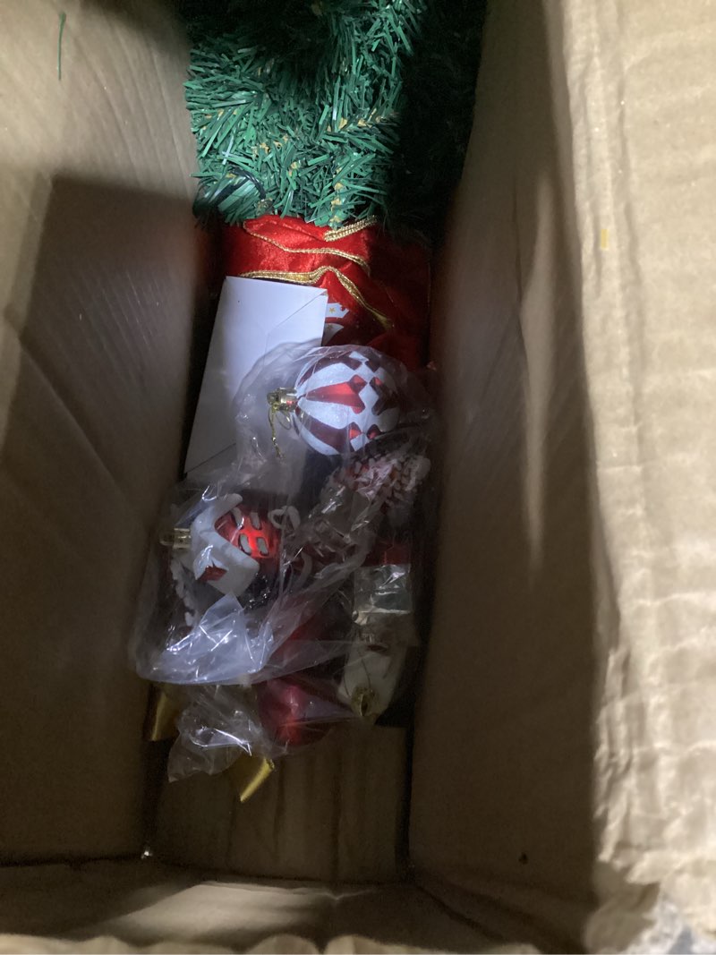 Condition photo showing As Is for VINGLI Pre-lit Artificial Christmas Wreath for Front Door, Windows, Green Christmas Wreath Decorations with Forested Branches, Xmas Wreath w/Bow, Pine Cones, Ornaments, Remote Control, Timer, 36 Inch 36 Inch Green