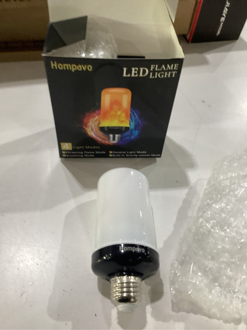 Condition photo showing New/Like New for Hompavo ?Upgraded? LED Flame Light Bulbs, 4 Modes Flickering Light Bulbs with Upside Down Effect, E26/E27 Flame Bulb for Halloween Christmas Party Patio Porch Home Indoor & Outdoor Decorations - 2 2 Pack