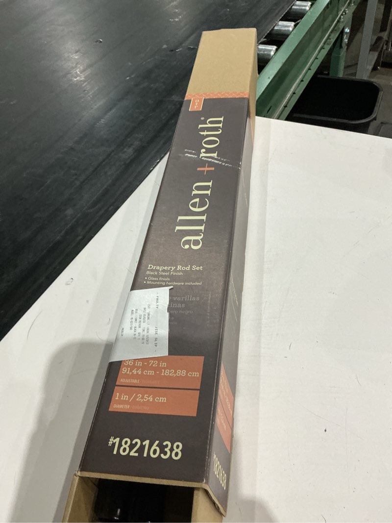 Condition photo showing As Is for allen + roth allen and roth 36-in to 72-in black steel single curtain rod