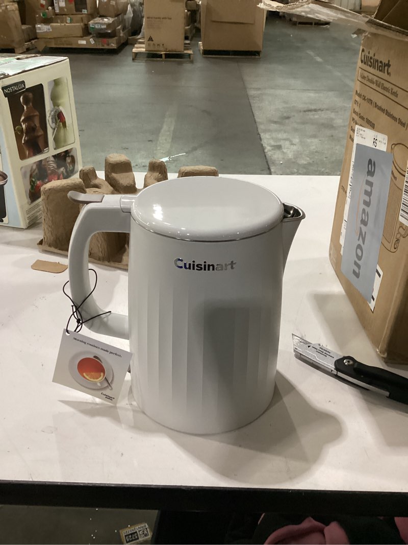 Condition photo showing New/Like New for Cuisinart Soho 1-Liter Double Wall Electric Hot Water Kettle, Tea Kettle with Stainless Steel Interior, One Touch Operation to Boil Water for Tea, Hot Cocoa, or Instant Oatmeal, CK-10TR, Truffle Truffle 1.1 Quarts
