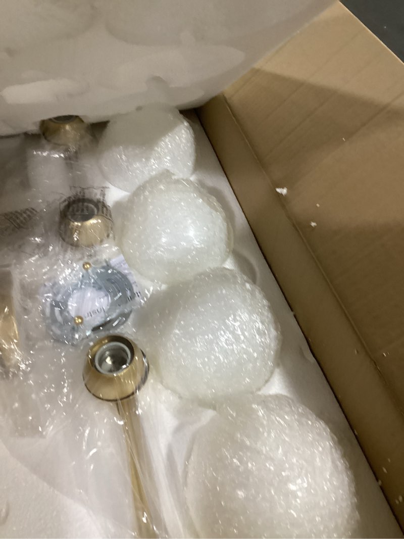 Condition photo showing New/Like New for Emak Modern Gold Bathroom Light Fixtures Over Mirror, 4 Light Bathroom Vanity Light with Milk Glass Shade, 29 Inch Globe Vanity Lights for Bathroom, Mirror, VL114-GD-ML-4 Gold & Milk Glass 4 Light