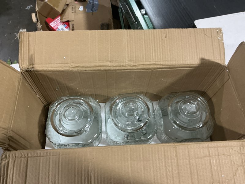 Condition photo showing Good Condition for style setter premium glass drink beverage dispensers - 1.5 gal, set of 3 | dispenser set with metal stand for parties cold drinks, lemonade, cocktails, juice – party glass drink dispenser station 1.5 gallon triple w/ stand