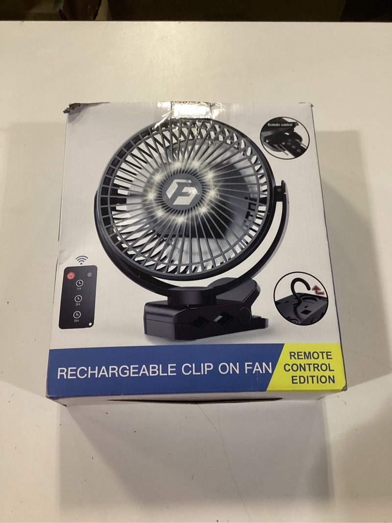 Condition photo showing New/Like New for 8-inch clip-on fan - 12000mah portable rechargeable battery with 3 speeds and strong airflow, usb small desk personal quiet for office, stroller, bedroom and camping black-12000mah