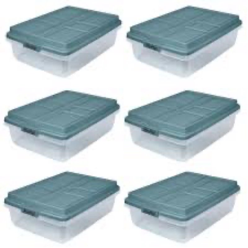 Hefty HI-RISE 40 Qt Stackable Storage Bins with Lids – 6 Pack Clear Plastic Under Bed Storage Contai