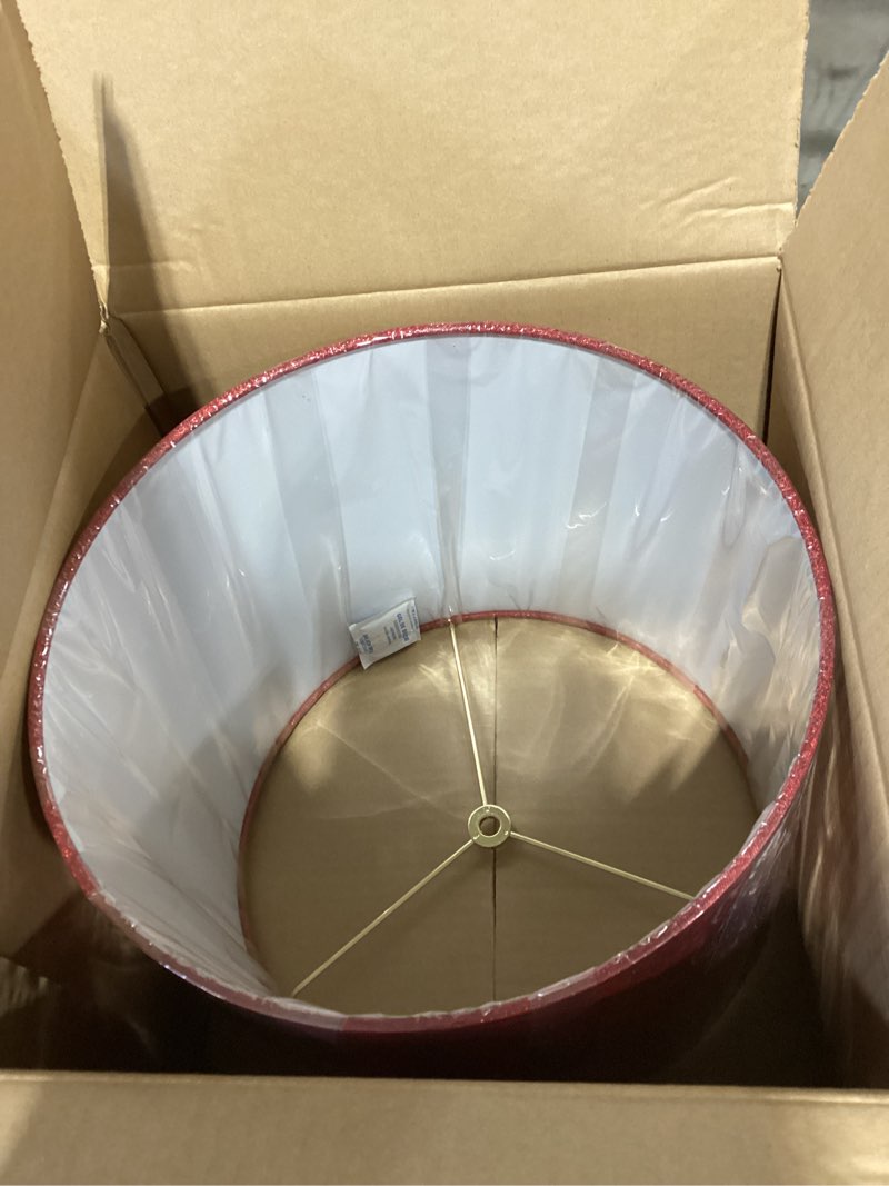 Condition photo showing Good Condition for aspen creative 31107 transitional drum (cylinder) shaped spider construction lamp shade in rich red burlap texture fabric, 12" wide (12" x 12" x 10")