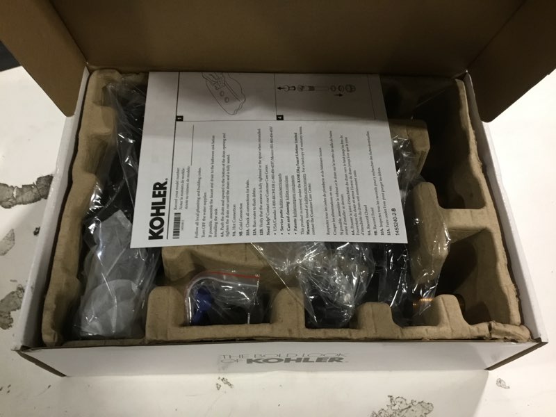 Condition photo showing As Is for KOHLER Premise Matte Black 4-in centerset 2-handle WaterSense Mid-arc Residential