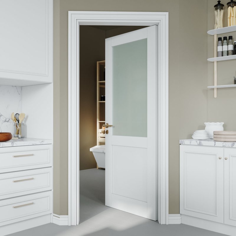 80" Half Frosted Glass Slab Door Solid Manufactured Wood White Primed Standard Door Without Hardware Kit Size: 32 x 80"