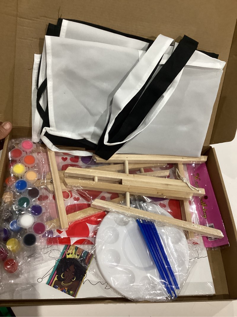 Condition photo showing Good Condition for Yeaqee 13 Pcs Sip and Paint Kit for Adults Stretch Canvas Date Night Valentines Painting Kit Supplies Art Painting Set Outline Design Blank Stretch Canvas for Couple Party(Afro King Queen,11x14) Afro King Queen 11x14"