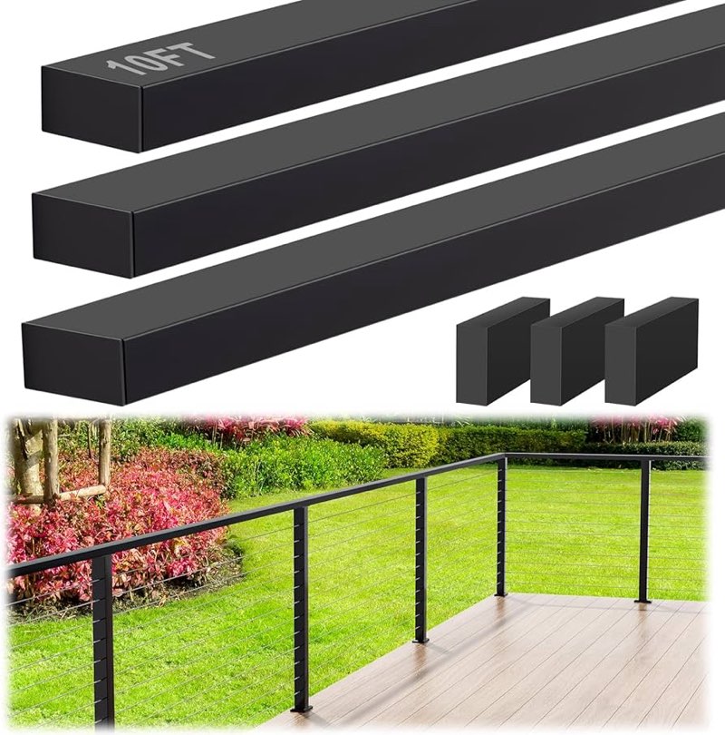 Gyykzz 10FT Stainless Steel T304 Black Handrail, 2 Pack Rectangular Cuttable Handrail Top Rail with 