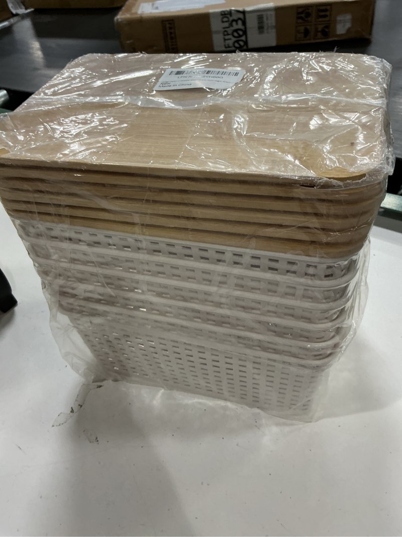 Condition photo showing New/Like New for bagnizer small plastic storage bins with bamboo lids 5.2qt stackable box basket pantry decorative containers cute with lable for organizing desktop closet office cream white of 6 packs 10*7.2*4.1'’