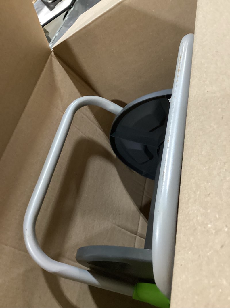 Condition photo showing As Is for water hose reel cart, holds 60-80 ft of 5/8 inch hose, green wall mounted garden hose cart, portable hose reel for convenient storage and watering