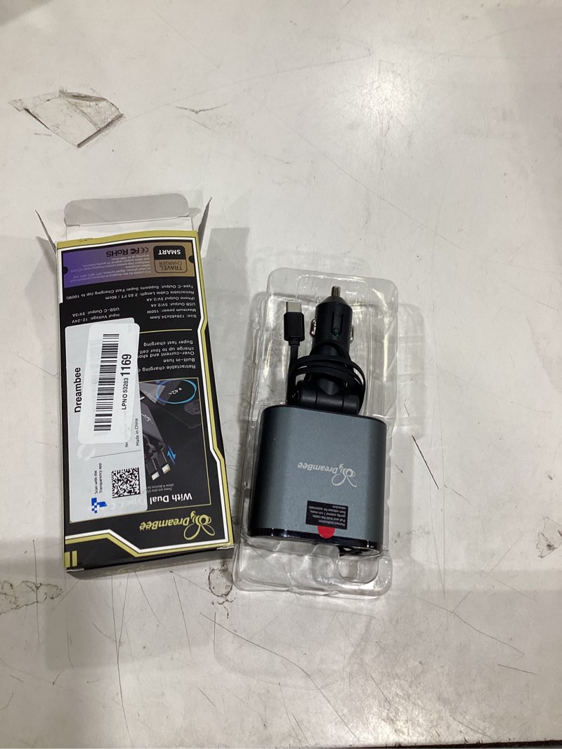 Condition photo showing Good Condition for dreambee retractable car charger,66w super fast usb car phone charger,dual typec retractable cables gifts for men women car truck accessories for samsung galaxy s23+/s23,iphone 17/16/15/ pro max, ipad dual typec cords gray