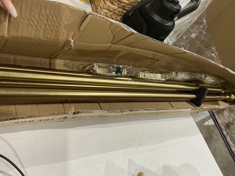 Condition photo showing Good Condition for warm gold curtain rods for window 72 to 144 inch, adjustable 1-inch drapery rods 2 pack, decorative curtain rod with cap finials and aluminum alloy brackets, warm gold warm gold 2 pack 72-144"