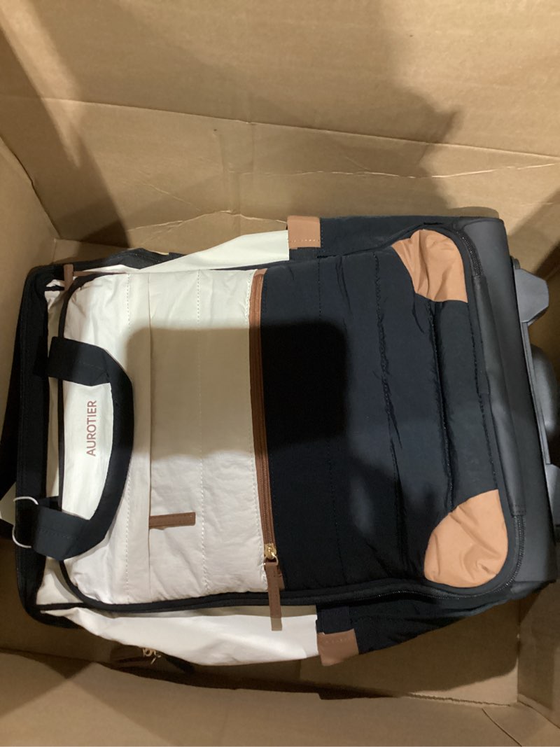 Condition photo showing Good Condition for Rolling Puffer Backpack for Women, Travel Backpack with Wheels, 16 Inch Wheeled Laptop Backpack, Dual-Opening Design Overnight College Underseat Carry on Luggage, Roller Business Work Bag, Beige Brown