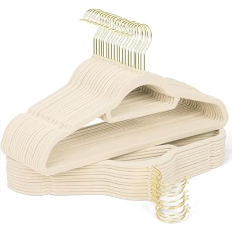  Non-Slip Velvet Clothing Hangers, Beige, 54 Count