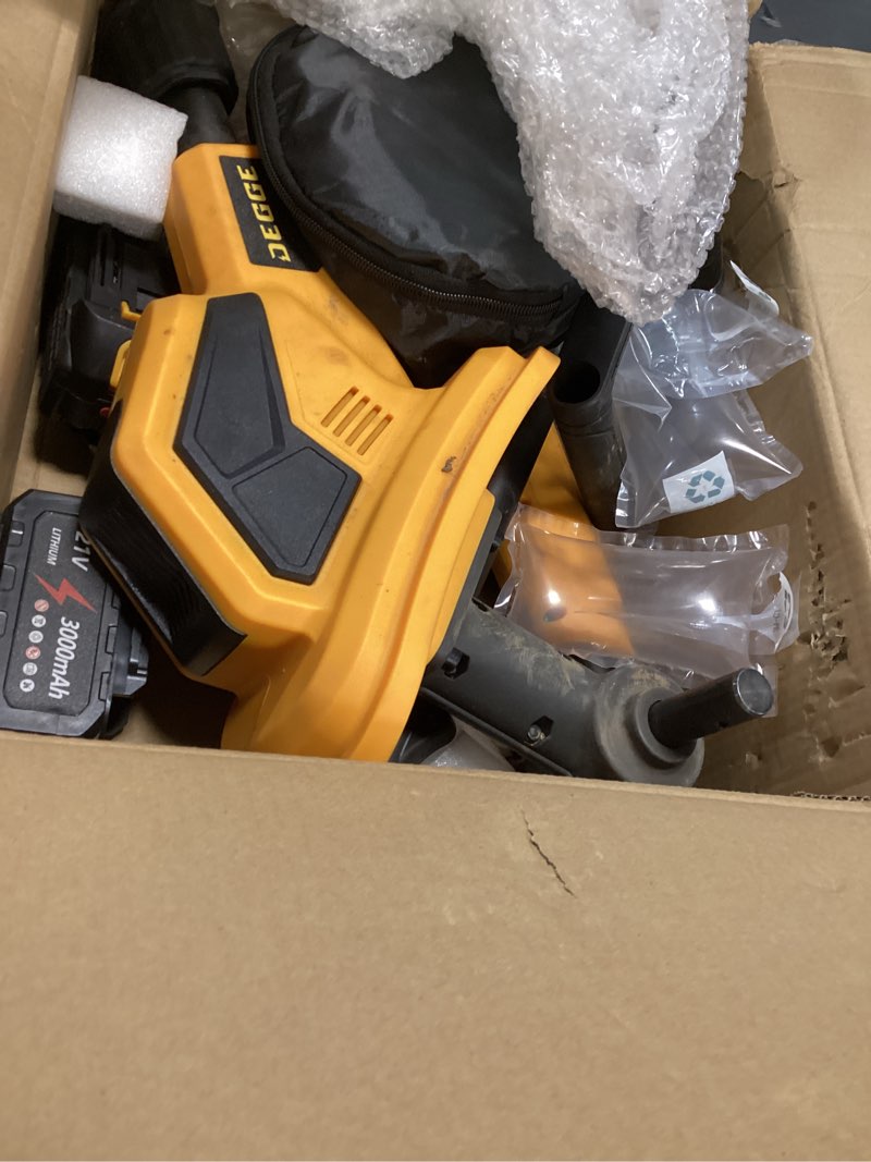Condition photo showing As Is for degge tiller, cordless tiller cultivator with 48 steel tines, 9 inch tilling width and 6.7 inch depth, 2 x 3.0ah 21v batteries & charger, gardening tools for lawn/gardening/soil cultivation