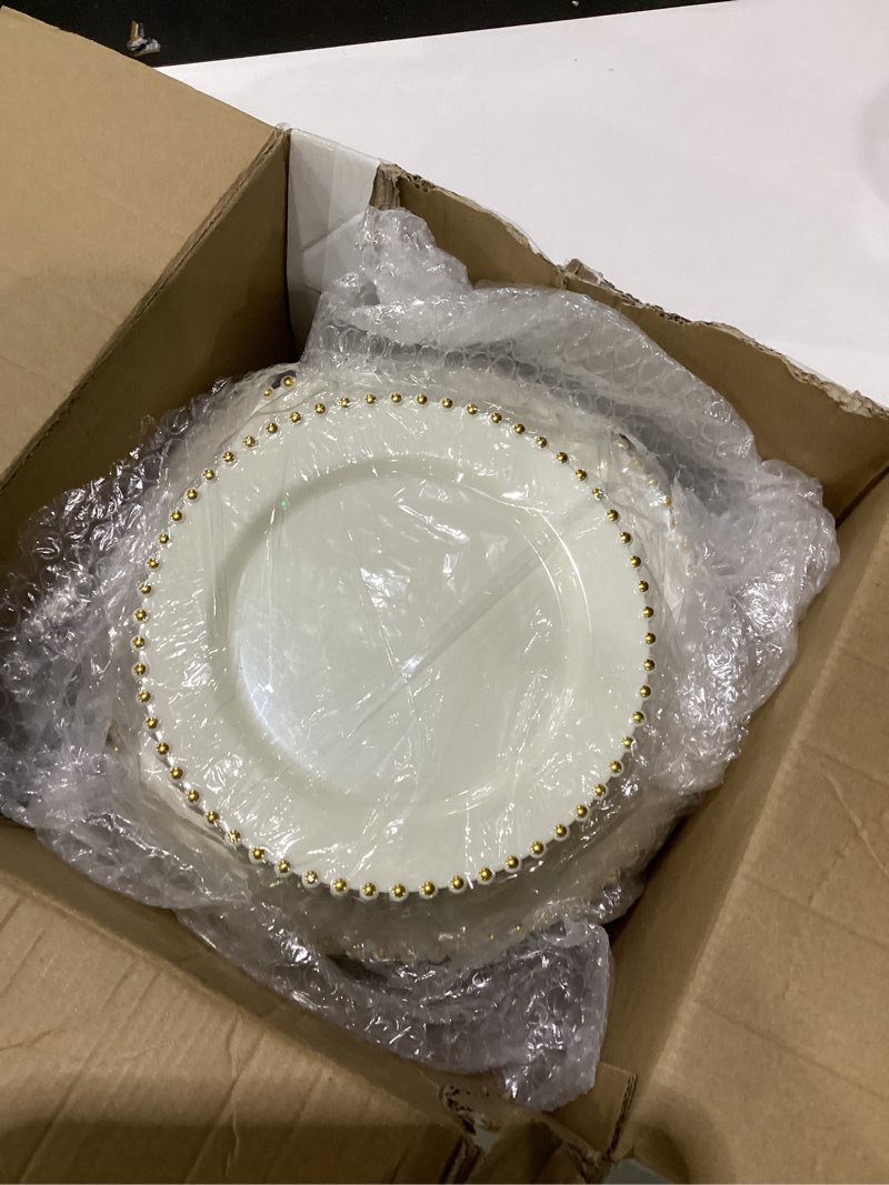 Condition photo showing Good Condition for supernal 100pcs ivory plastic plates with gold beads - heavy duty elegant disposable plates set include 50 cream plastic dinner plate and 50 dessert plate perfect for wedding, birthday & party