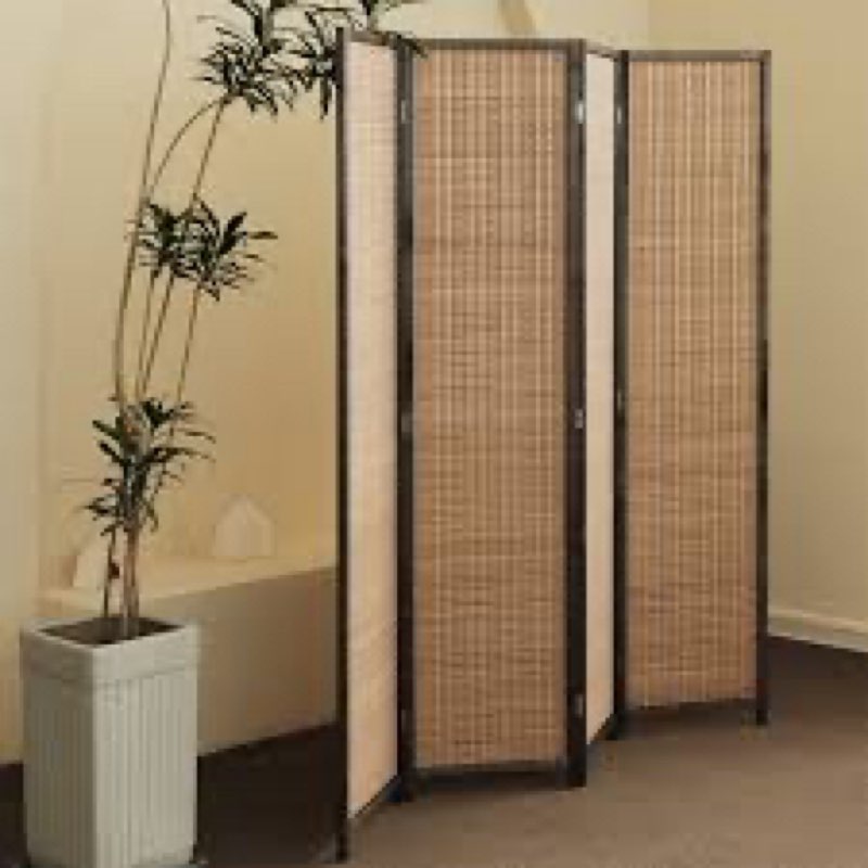 Furnnylane 4 Panel Room Divider and Folding Screen Divider with Shelves,Panel Divider Screen with Re(color is Brown)