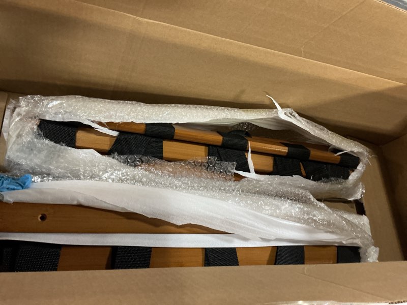 Condition photo showing Good Condition for Fully Assembled Luggage Racks Pack of 2, Bamboo Natural Foldable Luggage Rack for Guest Room, Suitcase Stand with Fabric Storage Shelf for Hotel, 5 Nylon Straps, 26.77" W x 16.93" D x 22.5" H Wood -2pack