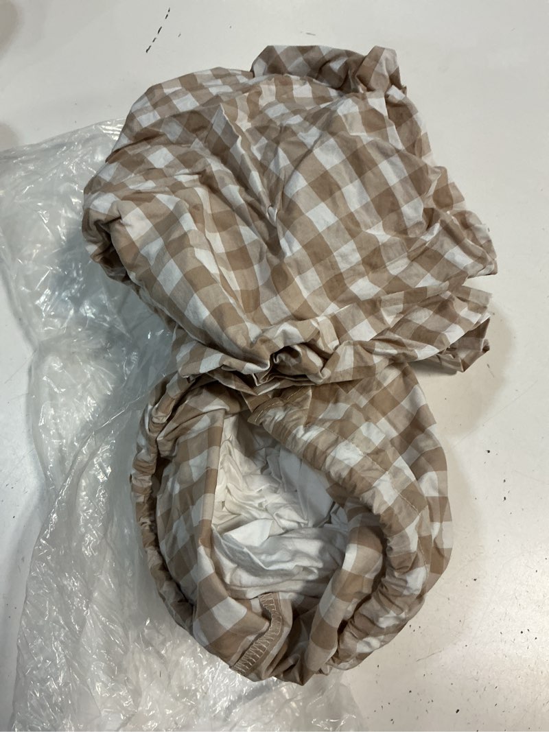 Condition photo showing As Is for quince organic percale gingham crib sheet 2-pack, one size, cafe