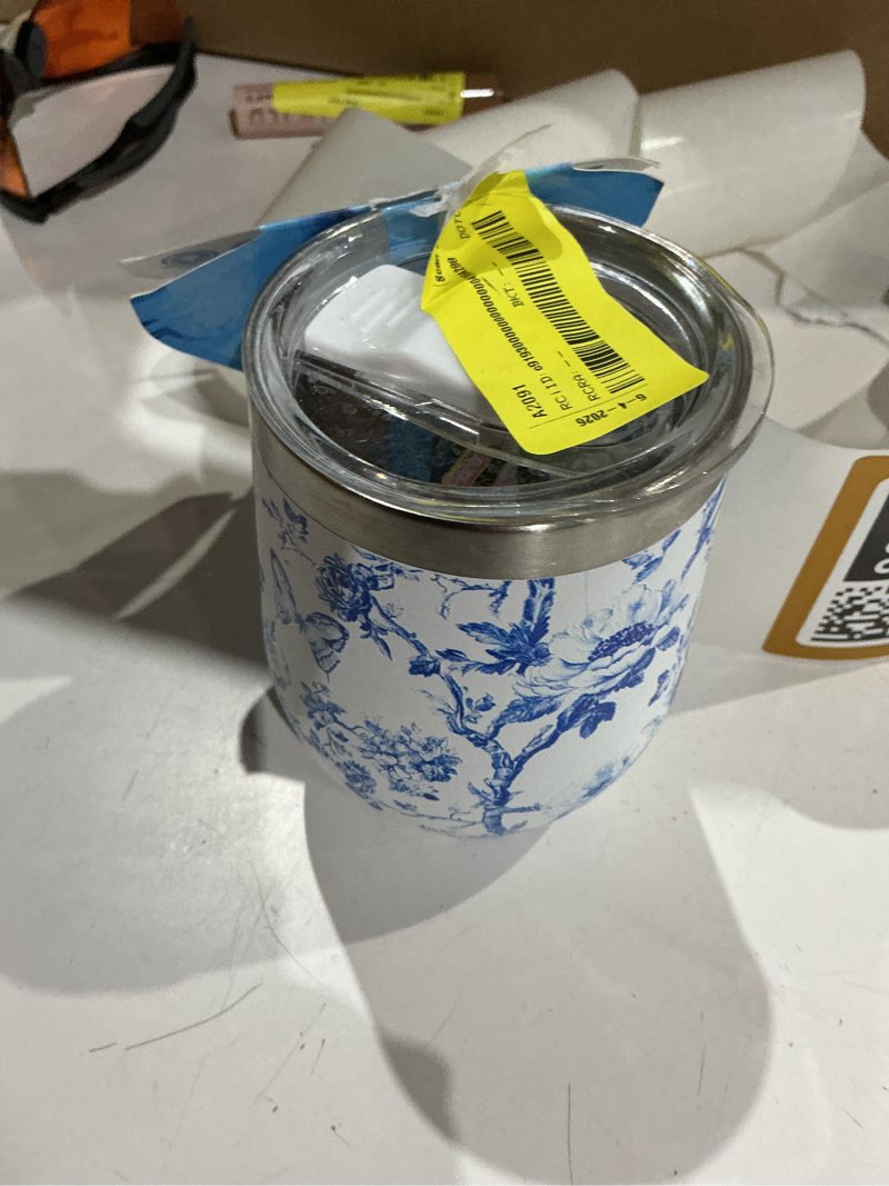 Condition photo showing As Is for blue toile wine tumbler with nail file